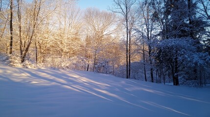 Snow-covered landscape with frosted trees