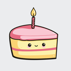 A pink and yellow slice of cake with one candle