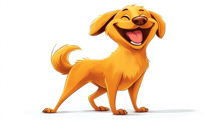 a 2D cartoon illustration of a happy dog wagging its tail, cheerful and friendly, white background--ar 16:9