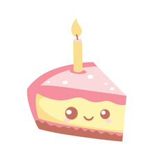 A pink and yellow slice of cake with one candle