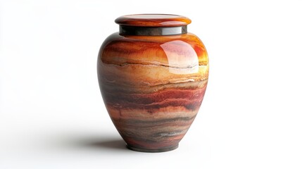 Handcrafted Cremation Urn with Earthy Tones Isolated on White Background