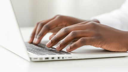 Typing hands on laptop keyboard, showcasing focus and productivity in modern workspace. image captures essence of work and technology in serene environment