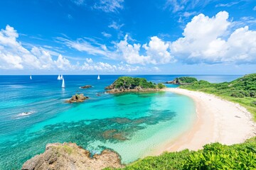 Turquoise Lagoon and Sandy Beach in a Tropical Paradise