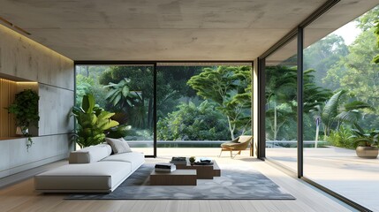 Fototapeta premium Seamless Blend of Minimalist Indoor and Outdoor Spaces in Clean Contemporary Home Design