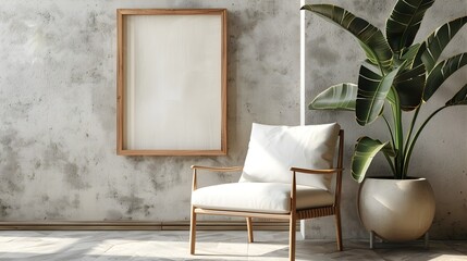 Sophisticated Wooden Frame and Modern Chic Chair in a Clean Minimalist Interior Space