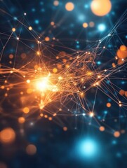 An abstract representation of interconnected networks with glowing nodes and lines.