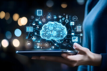 Digital Brain Network Data Analysis Tablet Technology Concept