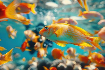 Fototapeta premium Marine Protected Areas are crucial for effective ocean conservation. A vibrant underwater scene showcasing colorful fish swimming among coral, creating a lively marine environment.