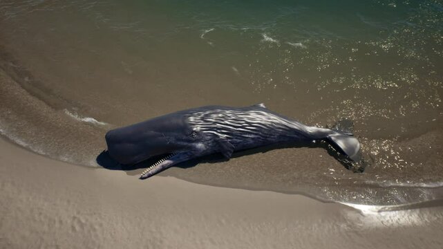 Sperm whale washed ashore aerial view