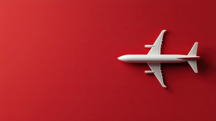 Fototapeta premium Airborne minimalist icon in flight digital artwork red background aerial view streamlined airplane concept