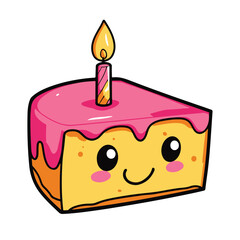 A pink and yellow slice of cake with one candle