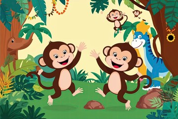 Joyful Monkeys Exploring a Vibrant Jungle Adventure