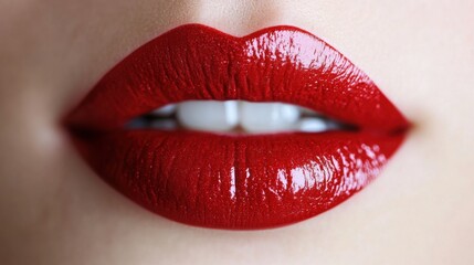 Obraz premium A close-up view of glossy red lips highlighting beauty and elegance in natural light