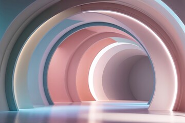 Obraz premium Tranquil Futuristic Open-Space Digital Background Featuring Elegant Arches and Soft Pastel Colors