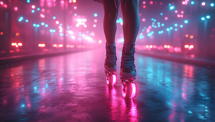 Retro Style Roller Skates with Neon Lights

