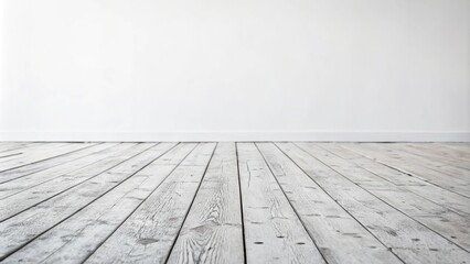 Fototapeta premium Soft focus of white grey wooden floor with scattered wooden floorboards, cozy atmosphere, subtle color tones, scattered boards
