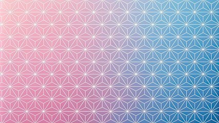Fototapeta premium Soft pink and blue gradient background with intricate geometric patterns of interlocking triangles and hexagons, shape repetition, abstract art, layered composition, artistic arrangement