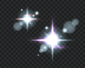 Silver stars, cold glow burst, radiating light, explosion of silver glow and shine with bokeh and sparkles. Vector png illustration.