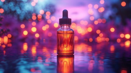 Essential Oil Bottle in Vivid Sunset Colors with Bokeh Background