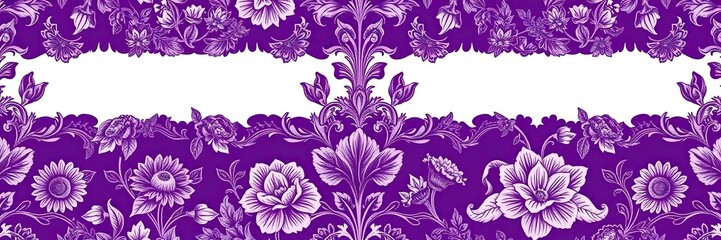 Detailed illustration of a purple toile pattern featuring intricate floral motifs, floral patterns, romantic atmosphere, textile design