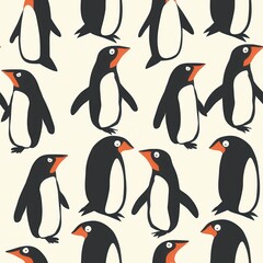 Obraz premium Playful penguin pattern design ideal for fabric fun and minimalist whimsical environment trendy concept for fashion fabrics