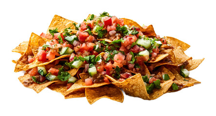 pile of tasty nachos isolated on white background 