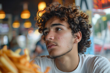 Fototapeta premium Generative AI Image of Fast Food Service Worker in Cafe or Takeout takeaway to-go Restaurant