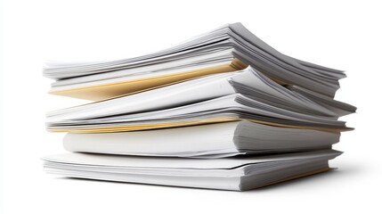 Stacked Paper Documents with Blank Pages and Few Colored Sheets Highlighting Organization and Workflow in Office Environment