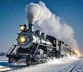 Naklejka premium ai generated illustration image of a steam train crossing a track covered in snow
