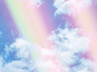 beauty sweet pastel blue and orage colorful with fluffy clouds on sky. multi color rainbow image. abstract fantasy growing light