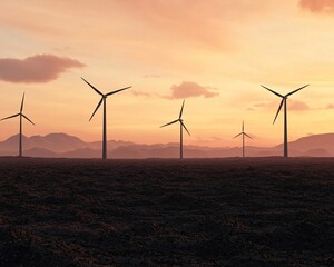 Breathtaking sunset over wind turbines, showcasing renewable energy and a sustainable future.