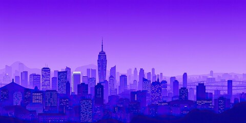 Obraz premium Abstract cityscape with purple-blue hues, city lights, blurred buildings, street lighting