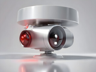 CCTV camera icon with a small red light next to it and a reflection on the lens. Looks safe and modern.