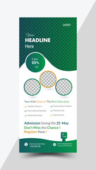 Education rollup banner design with green color and yellow color used shapes 