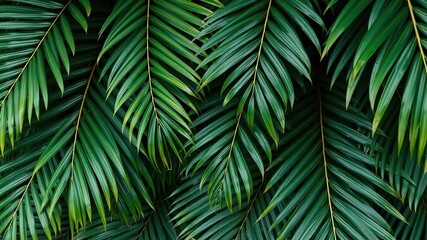 Palm leaf foliage with intricate patterns and shades of green, green foliage, tropical palm leaves, leaf textures