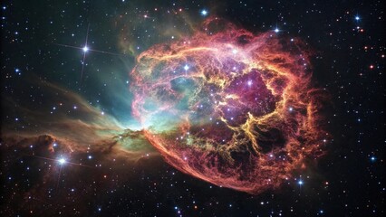 Supernova remnant with glowing gas and dust, cosmic wind, radiation, remnant, nebula, gas