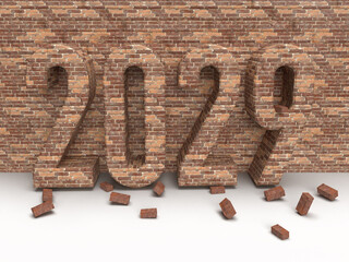 Brick inscription 2029 on stone wall. Christmas post idea for construction company. 3d rendering