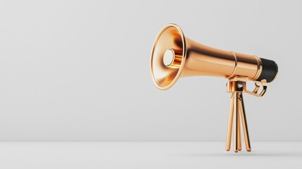 Dynamic announcement megaphone studio setting 3d render metallic finish close-up modern design