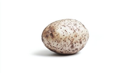 A Realistic Close-Up of a Single Raw Potato with Brown and Beige Speckles on a White Surface, Ideal for Cooking, Organic Food, or Farm Fresh Themes