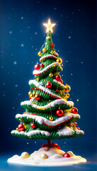 Decorated Christmas tree on blue