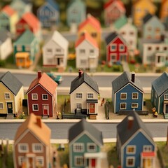 Matchbox houses lined up in a suburban neighborhood