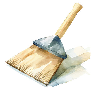 recommend clip art: A watercolor painting of Dustpan, isolated on a white background. Dustpan vector.