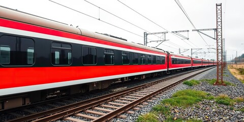 Obraz premium Red and white Javadzek train on railroad track, technology, red, movement