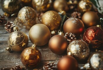 Vintage Christmas Ornaments on Rustic Wood