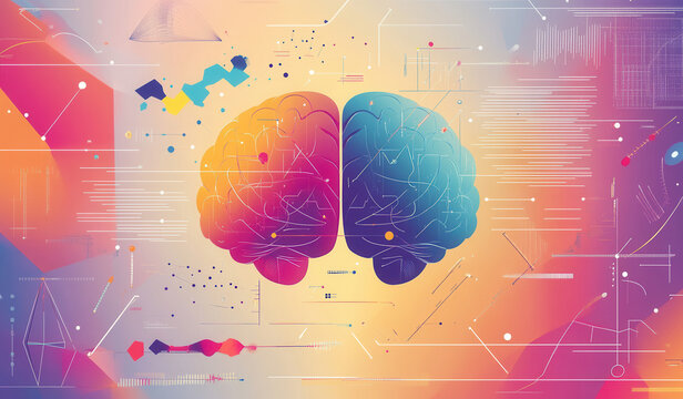 A colorful background with mathematical equations and strange symbols, representing the intricate workings of the human brain in learning and understanding complex concepts. 