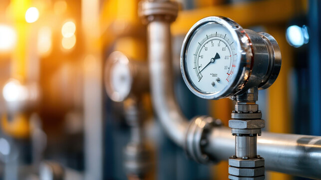 Detailed view of process piping in a chemical plant, with labeled valves, gauges, and insulated pipes for high-pressure systems, [Process piping], [precision engineering]