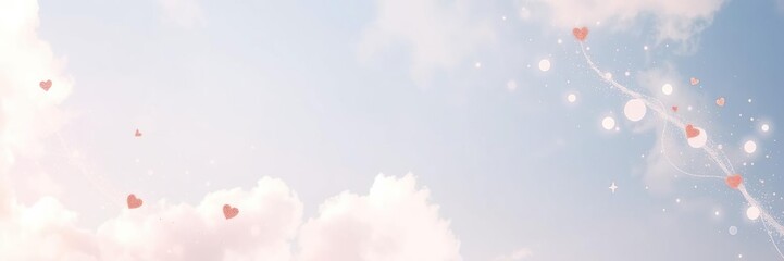 Fototapeta premium Ethereal rose gold abstract heart shape background with delicate celestial elements and wispy clouds floating in a soft blue sky, sky, universe, dreamy