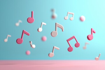 Floating music notes abstract setting digital art pastel colors dreamy environment ethereal concept