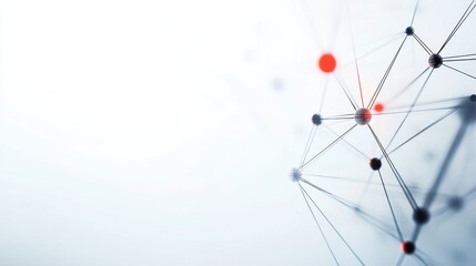 A network of nodes and connections is depicted in an abstract manner, featuring a blend of black and red elements on a light background, highlighting technology and connectivity