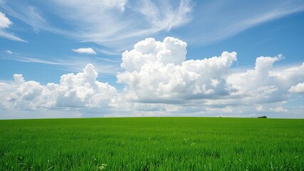 Obraz premium Clouds gather over emerald field in spring, stormy weather, field of dreams, spring storm clouds